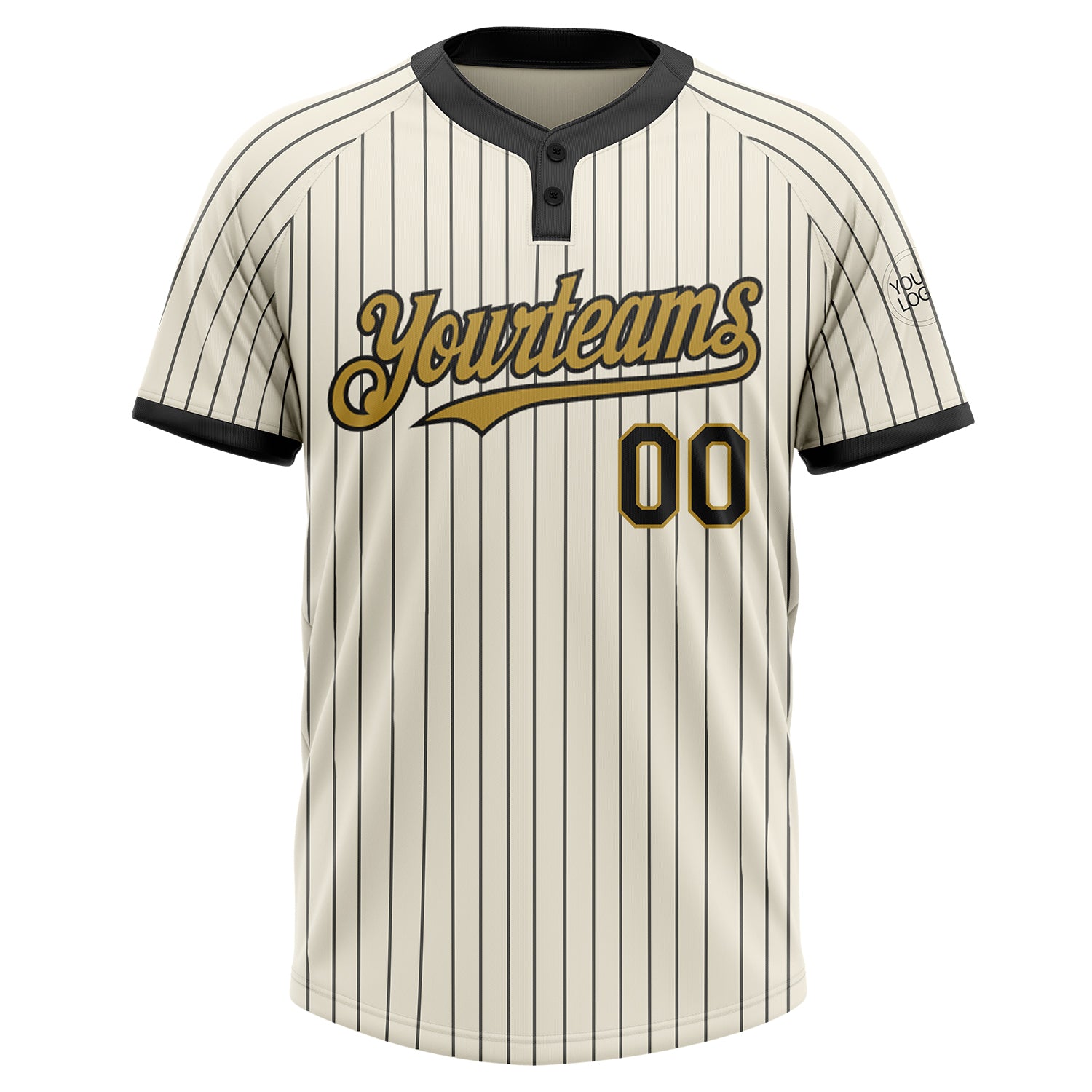 Personalized Cream Black Pinstripe Old Gold Two-Button Unisex Softball Jersey Personalized Black Pinstripe Softball Jersey in Cream and Old Gold - Unisex Two-Button Personalized Cream Black Pinstripe - Image 2