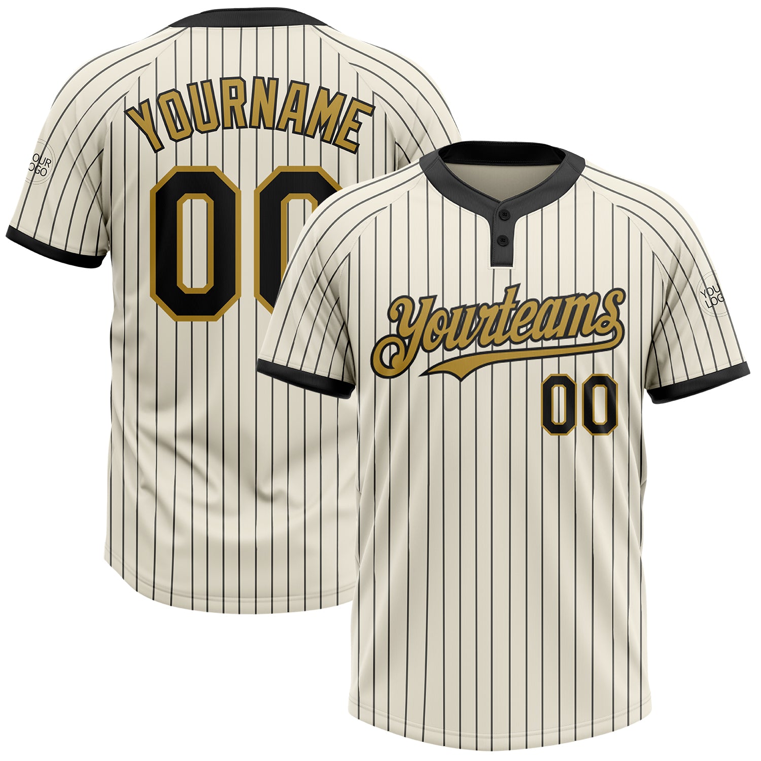 Custom Name Number Unisex Two-Button Softball Jersey Cream Black Pinstripe Old Gold Personalized Team Apparel Personalized