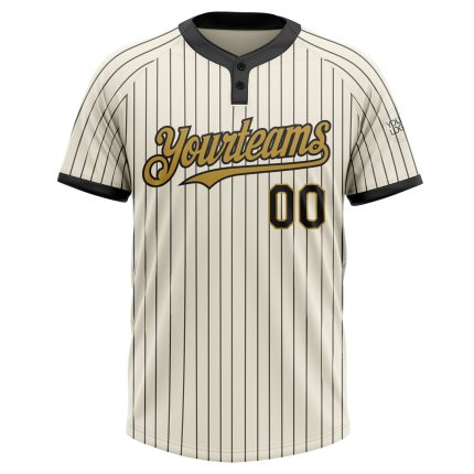 Custom Name Number Unisex Two-Button Softball Jersey Cream Black Pinstripe Old Gold Personalized Team Apparel Personalized