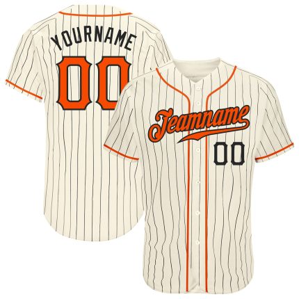 Personalized Black Orange Pinstripe Baseball Jersey - Custom Cream Jersey Personalized Cream Black Pinstripe Orange-Black
