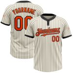 Personalized Unisex Softball Jersey - Cream Black Pinstripe Orange Two-Button Design Personalized Cream Black Pinstripe Orange