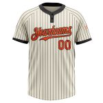 Personalized Unisex Softball Jersey - Cream Black Pinstripe Orange Two-Button Design Personalized Cream Black Pinstripe Orange