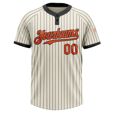 Personalized Unisex Softball Jersey - Cream Black Pinstripe Orange Two-Button Design Personalized Cream Black Pinstripe Orange