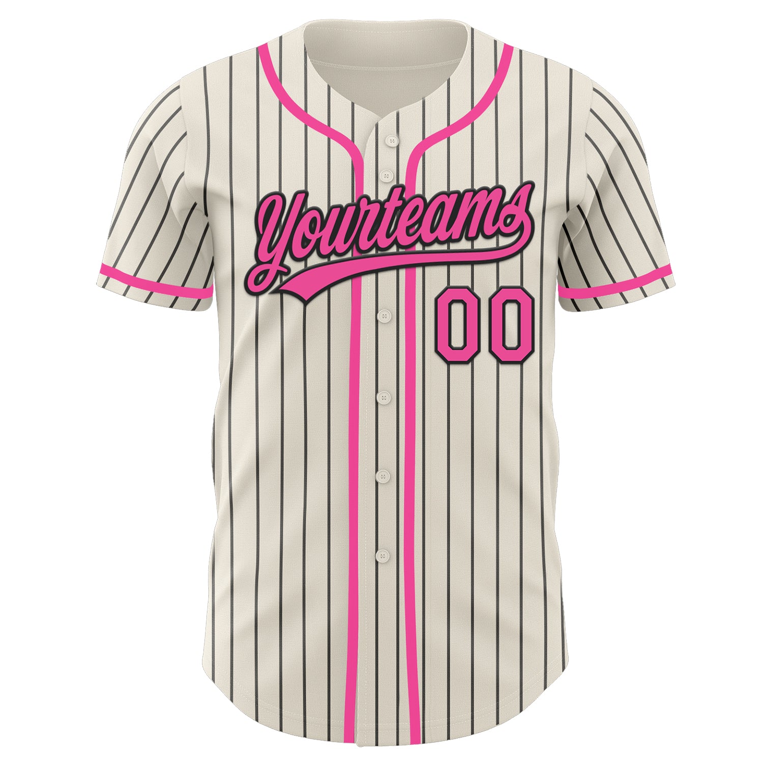 Personalized Cream Black Pinstripe Pink Baseball Jersey 2 Personalized Pink Black Pinstripe Baseball Jersey for Kids and Adults Personalized Cream Black Pinstripe Pink Baseball Jersey - Image 2