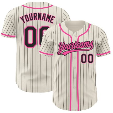 Personalized Pink Baseball Jersey with Cream and Black Pinstripes for Custom Style Personalized Cream Black Pinstripe Pink