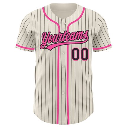 Personalized Pink Baseball Jersey with Cream and Black Pinstripes for Custom Style Personalized Cream Black Pinstripe Pink