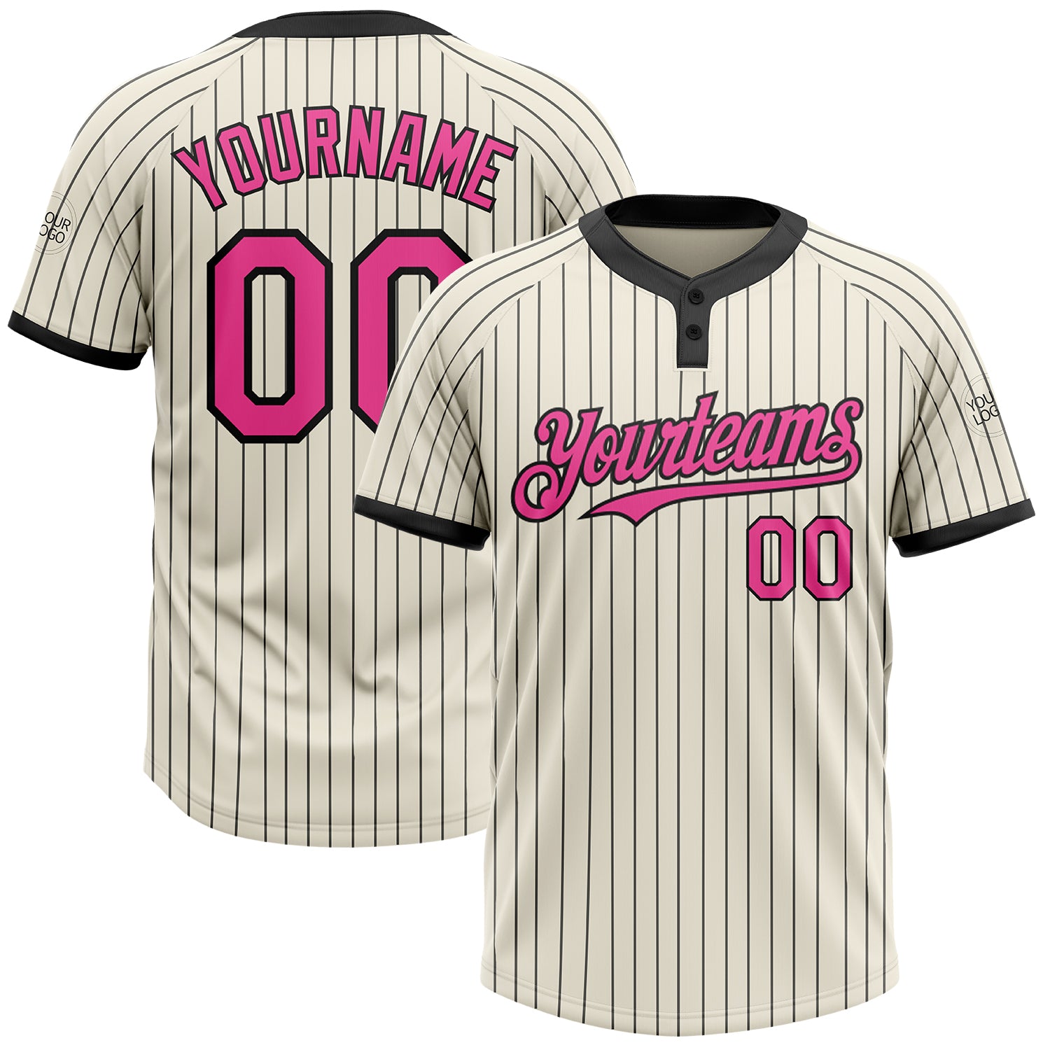 Custom Name and Number Unisex Softball Jersey - Personalized Cream Black Pinstripe Two-Button Design Personalized Cream Black