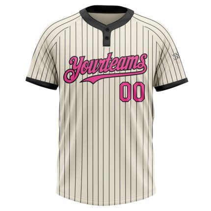 Custom Name and Number Unisex Softball Jersey - Personalized Cream Black Pinstripe Two-Button Design Personalized Cream Black