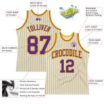 Custom Personalized Basketball Jersey - Authentic Cream Black Pinstripe with Purple-Gold | Team Name & Number Personalized