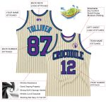 Personalized Black Pinstripe Basketball Jersey Cream Purple-Teal Design Personalized Cream Black Pinstripe Purple-Teal Basketball