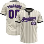 Personalized Unisex Two-Button Softball Jersey in Cream Black Pinstripe Purple Personalized Cream Black Pinstripe Purple