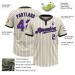 Personalized Unisex Two-Button Softball Jersey in Cream Black Pinstripe Purple Personalized Cream Black Pinstripe Purple