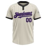 Custom Team Softball Jersey Unisex Two-Button Purple Cream Black Pinstripe with Personalized Name and Number Personalized