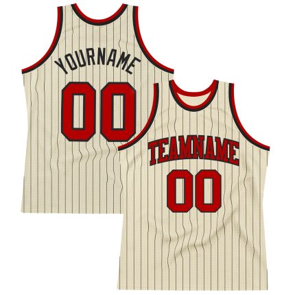 Custom Basketball Jersey with Personalized Name and Number, Cream Black Pinstripe, Authentic Design Personalized Cream Black