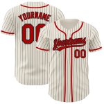 Personalized Black Pinstripe Red Baseball Jersey for Men and Women Personalized Cream Black Pinstripe Red Baseball Jersey