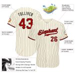 Custom Personalized Red-Black Baseball Jersey with Cream Black Pinstripe, Team Name & Number Personalized Cream Black Pinstripe