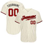 Custom Personalized Red-Black Baseball Jersey with Cream Black Pinstripe, Team Name & Number Personalized Cream Black Pinstripe