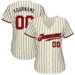 Custom Personalized Red-Black Baseball Jersey with Cream Black Pinstripe, Team Name & Number Personalized Cream Black Pinstripe
