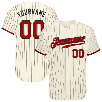 Personalized Red-Black Baseball Jersey with Cream and Black Pinstripes Personalized Cream Black Pinstripe Red-Black Baseball