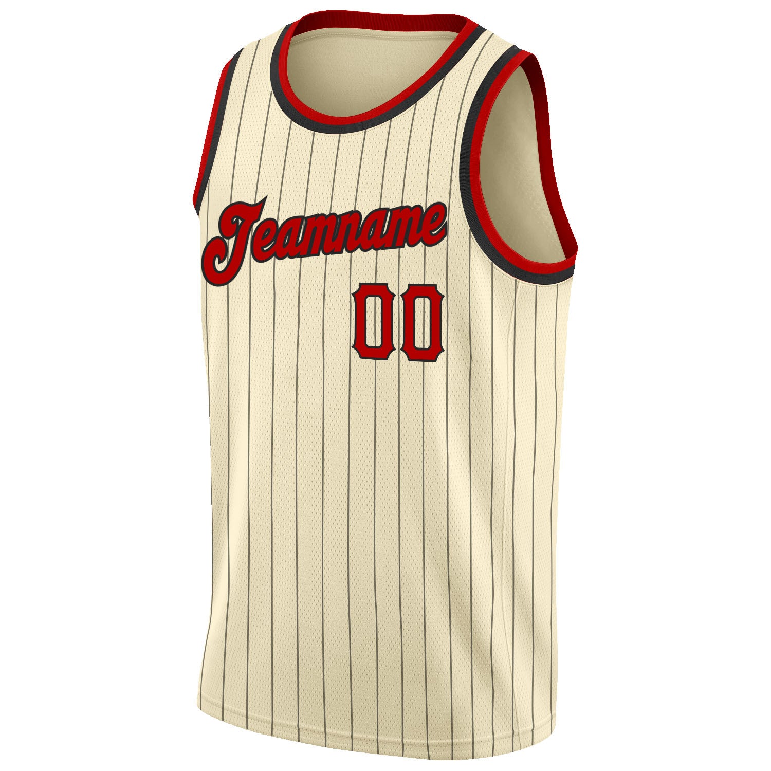 Personalized Red-Black Basketball Jersey with Cream Black Pinstripe Design Personalized Cream Black Pinstripe Red-Black Basketball - Image 5