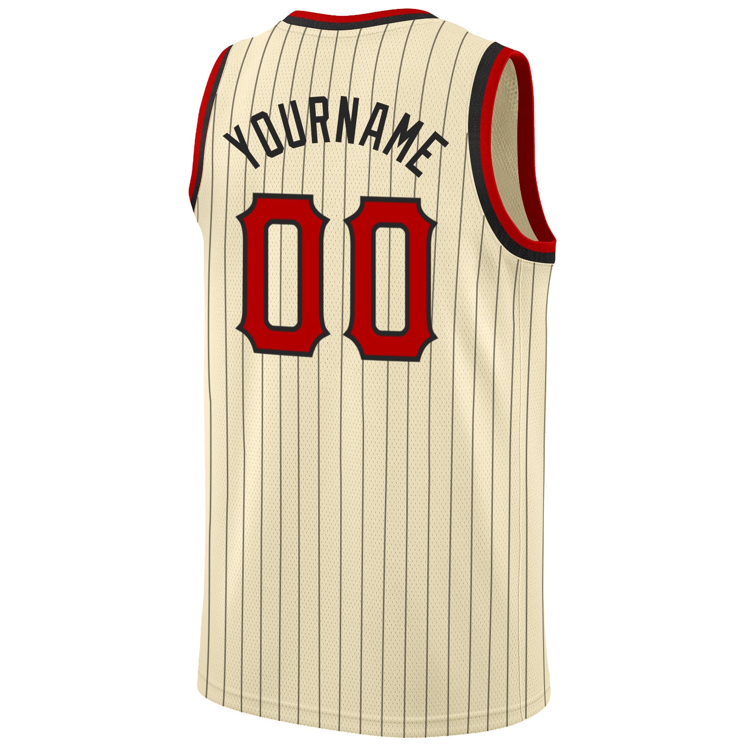 Personalized Red-Black Basketball Jersey with Cream Black Pinstripe Design Personalized Cream Black Pinstripe Red-Black Basketball - Image 6