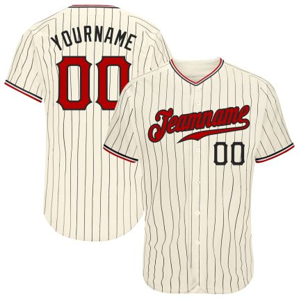 Personalized Black-White Red Cream Pinstripe Baseball Jersey for Men Personalized Cream Black Pinstripe Red Black-White Baseball