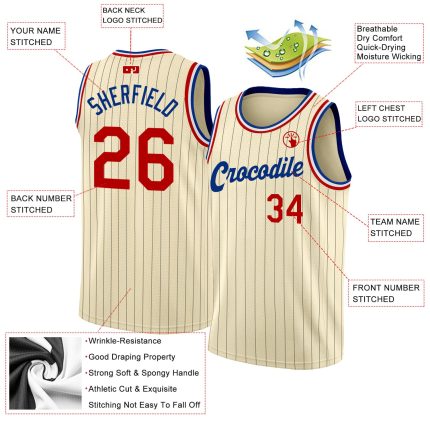 Custom Name Number Personalized Basketball Jersey - Cream Black Pinstripe Red-Royal Authentic Team Gear Personalized Cream