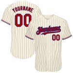 Personalized Black Cream Red-Royal Pinstripe Baseball Jersey for Adults 2 Personalized Cream Black Pinstripe Red-Royal Baseball