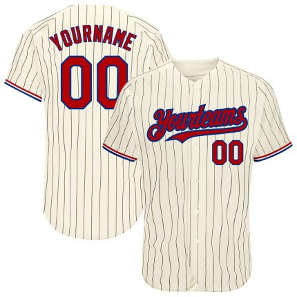 Personalized Black Cream Red-Royal Pinstripe Baseball Jersey for Adults 2 Personalized Cream Black Pinstripe Red-Royal Baseball