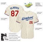 Personalized Red-Royal Cream Black Pinstripe Baseball Jersey for Men Personalized Cream Black Pinstripe Red-Royal Baseball