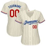 Personalized Red-Royal Cream Black Pinstripe Baseball Jersey for Men Personalized Cream Black Pinstripe Red-Royal Baseball