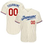 Personalized Red-Royal Cream Black Pinstripe Baseball Jersey for Men Personalized Cream Black Pinstripe Red-Royal Baseball