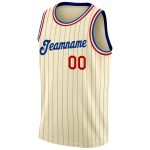 Personalized Black Cream Pinstripe Red-Royal Basketball Jersey for Men Personalized Cream Black Pinstripe Red-Royal Basketball