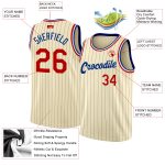 Personalized Black Cream Pinstripe Red-Royal Basketball Jersey for Men Personalized Cream Black Pinstripe Red-Royal Basketball