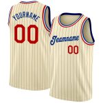 Personalized Black Cream Pinstripe Red-Royal Basketball Jersey for Men Personalized Cream Black Pinstripe Red-Royal Basketball