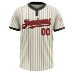 Personalized Unisex Softball Jersey - Cream Black Pinstripe Red Two-Button Design Personalized Cream Black Pinstripe Red