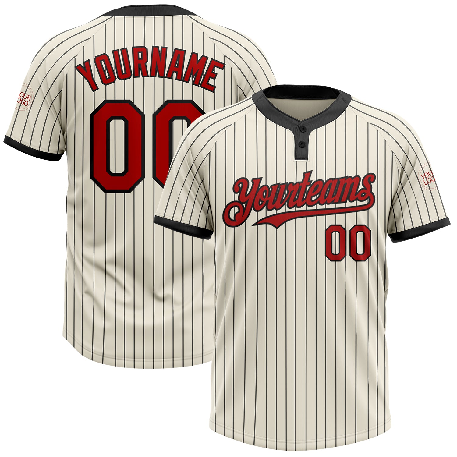 Custom Name and Number Unisex Softball Jersey, Personalized Cream Black Pinstripe Design, Two-Button Style Personalized Cream