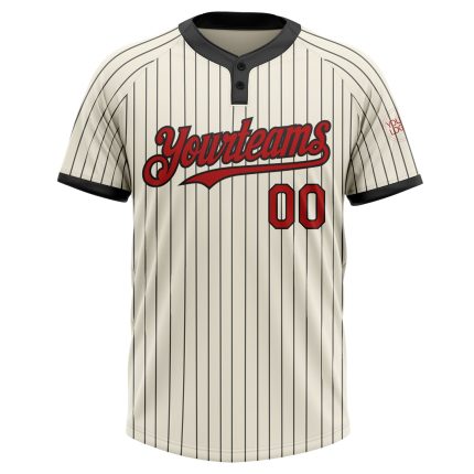 Custom Name and Number Unisex Softball Jersey, Personalized Cream Black Pinstripe Design, Two-Button Style Personalized Cream
