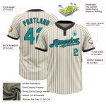 Personalized Teal Softball Jersey Unisex Two-Button Cream Black Pinstripe Personalized Cream Black Pinstripe Teal Two-Button
