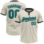 Personalized Teal Softball Jersey Unisex Two-Button Cream Black Pinstripe Personalized Cream Black Pinstripe Teal Two-Button