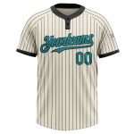 Custom Team Softball Jersey Personalized Two-Button Unisex in Cream Black Pinstripe with Teal Name and Number Personalized