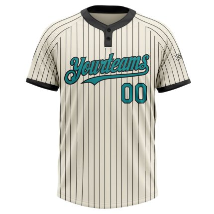 Personalized Teal Softball Jersey Unisex Two-Button Cream Black Pinstripe Personalized Cream Black Pinstripe Teal Two-Button