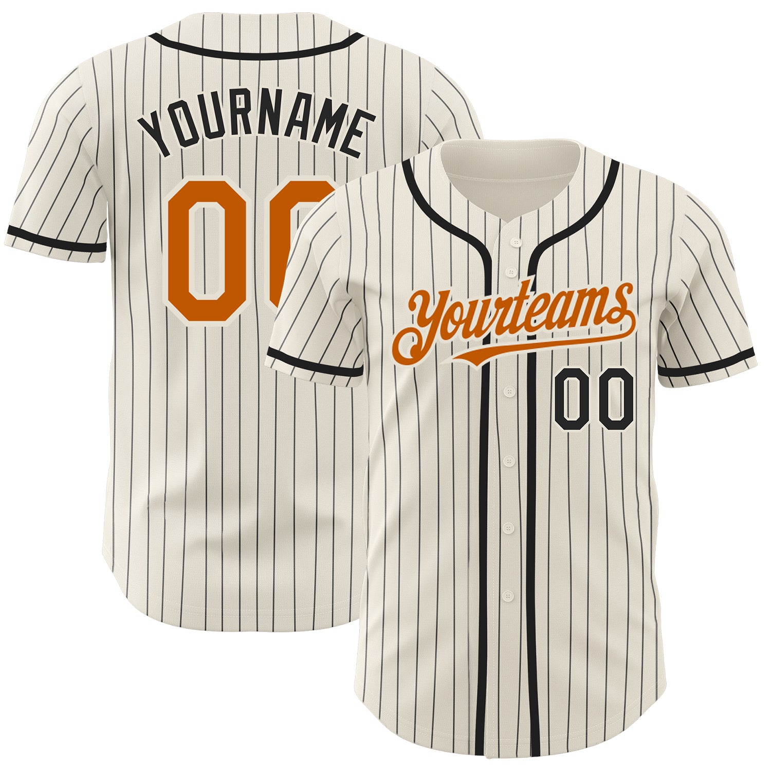 Custom Texas Orange Baseball Jersey with Personalized Name and Number, Cream Black Pinstripe Design Personalized Cream Black