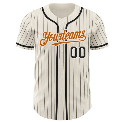 Personalized Texas Orange Baseball Jersey with Cream and Black Pinstripes Personalized Cream Black Pinstripe Texas Orange