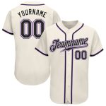 Custom Name and Number Authentic Baseball Jersey in Cream, Black, and Purple - Personalized Team Apparel Personalized Cream