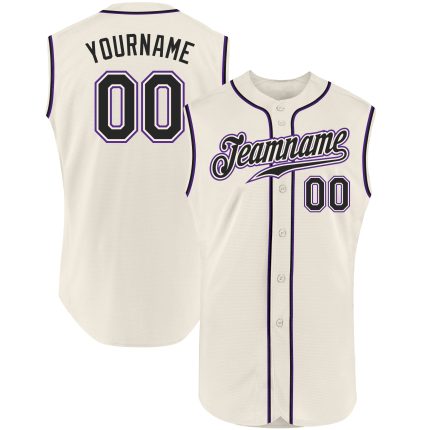 Custom Name and Number Black-Purple Cream Sleeveless Baseball Jersey - Personalized Authentic Team Apparel Personalized Cream