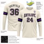 Custom Team Name and Number Long Sleeve Performance T-Shirt in Cream Black-Purple Personalized Cream Black-Purple Long Sleeve