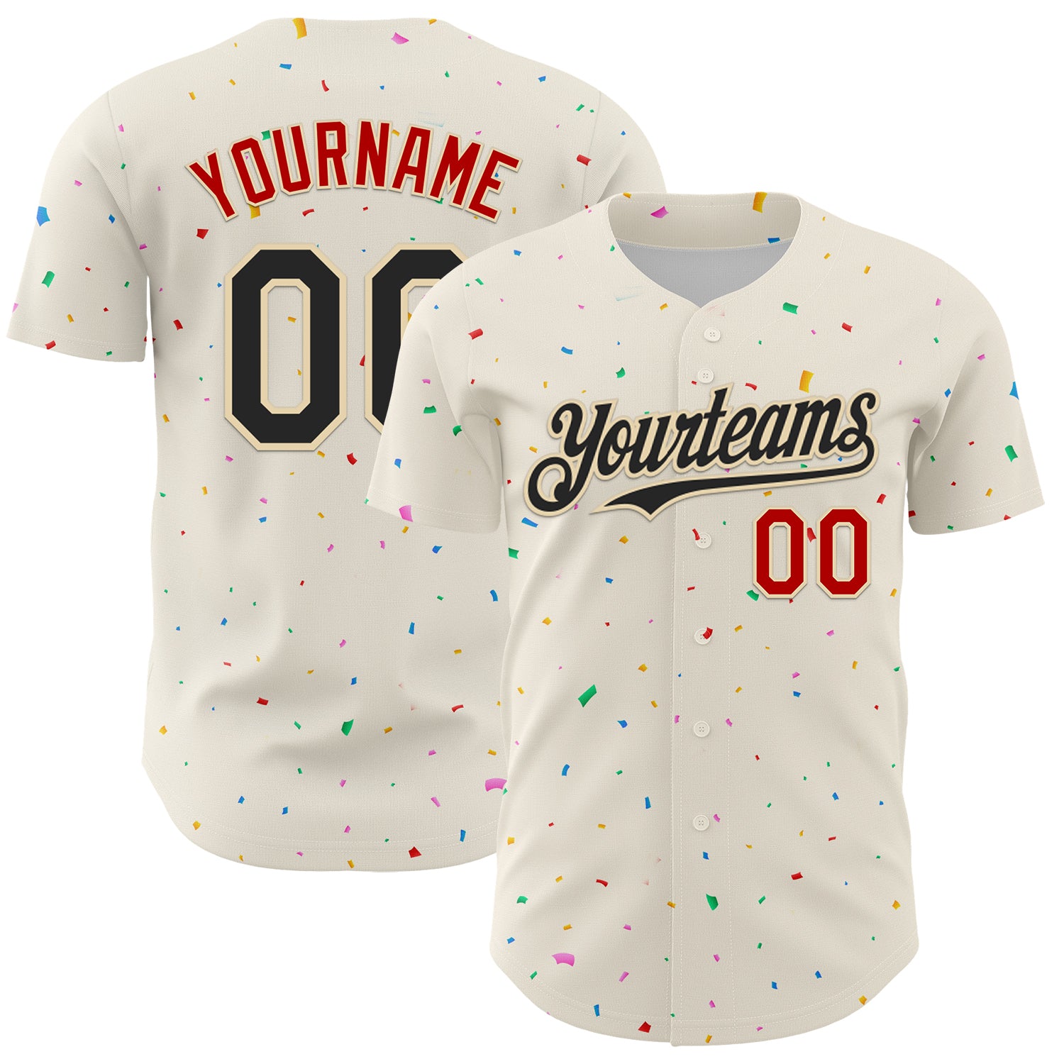 Personalized 3D Confetti Baseball Jersey in Cream Black-Red for Custom Sports Wear Personalized Cream Black-Red 3D Confetti