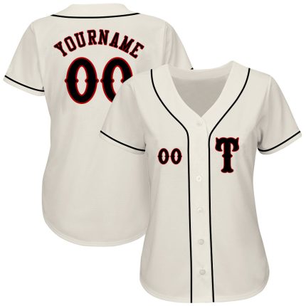 Custom Authentic Baseball Jersey with Personalized Name and Number - Cream Black-Red Personalized Cream Black-Red Authentic