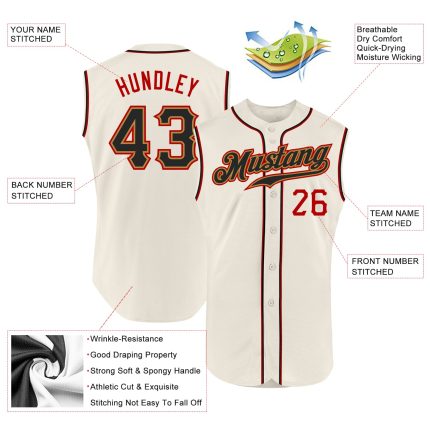 Custom Name Number Personalized Baseball Jersey Authentic Sleeveless Cream Black-Red Team Apparel Personalized Cream Black-Red